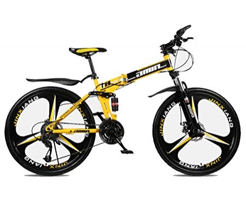Bicicleta de montaña eléctrica plegables : MYMGG Bikes Bicicleta Montaña de 26 Pulgadas, Plegable de Aluminio Doble Freno Disco, Amarillo, 21 Speed