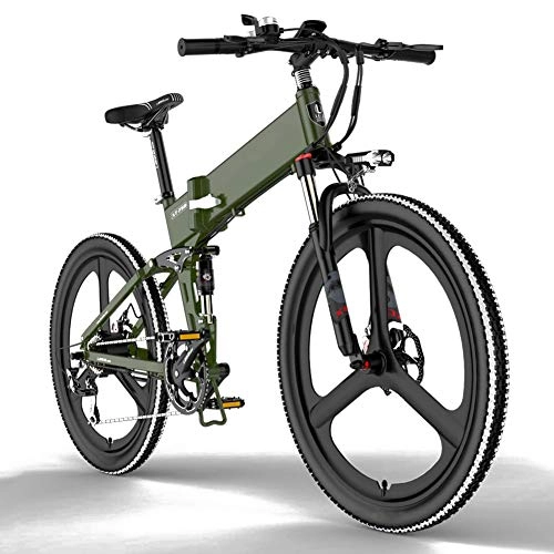 Bicicleta de montaña eléctrica plegables : Oceanindw Bicicleta Eléctrica Plegable, Hombres Mujeres de Aluminio Bicicleta de Montaña con Batería de Litio de 48V 10Ah Bicicleta Urbana Profesional de 7 Velocidades