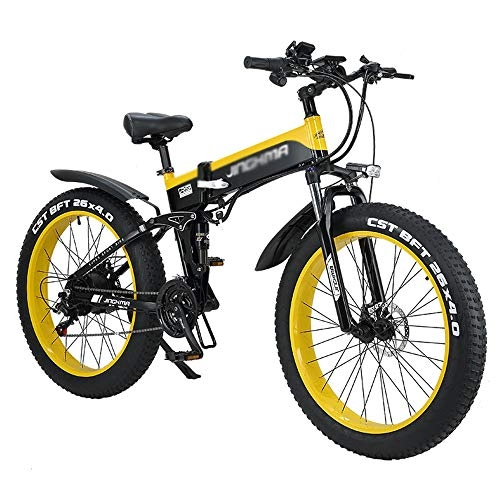 Bicicleta de montaña eléctrica plegables : ONLYU Bicicleta Eléctrica para Adultos, 48V500W Montaña Bicicleta Eléctrica De Litio Y Aluminio 48V12.4AH Bicicleta Plegable De La Aleación De La Batería 4.0 Fat Tire Bike Correo Hombres, Amarillo