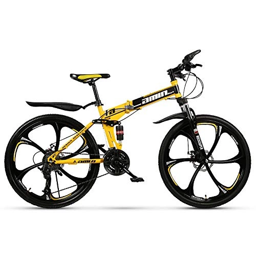Bicicleta de montaña eléctrica plegables : Plegable MTB Bike 21 Speed Shifter Plegable Off-Road Mountain Mountain Frenos de Doble Disco Plegable Viaje Ciclismo 26 Pulgadas Neumtico de Cinco Cuchillas (Color: Negro Amarillo)