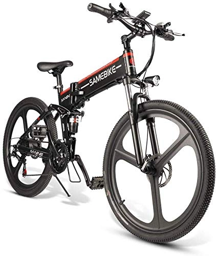 Bicicleta de montaña eléctrica plegables : QDWRF Bicicleta eléctrica de montaña 26", 350W, Batería 48V 10Ah Sistema de Transmisión de 21 Velocidades con LED Faro con Batería de Litio Desmontable
