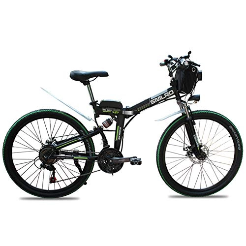 Bicicleta de montaña eléctrica plegables : QDWRF Bicicleta eléctrica de montaña 26", 350W, Batería 48V 15Ah Sistema de Transmisión de 21 Velocidades con LED Faro con Batería de Litio Desmontable Black 48V10AH350W