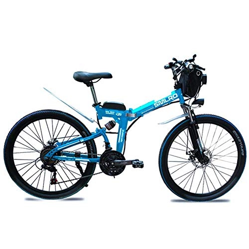 Bicicleta de montaña eléctrica plegables : QDWRF Bicicleta eléctrica de montaña 26", 500W, Batería 36V 15Ah Sistema de Transmisión de 21 Velocidades con LED Faro con Batería de Litio Desmontable Blue 36V15AH500W