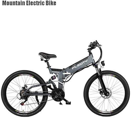 Bicicleta de montaña eléctrica plegables : QZ Adulto Plegable Bicicleta de montaña elctrica, batera de Litio de 48V 10AH, Bicicletas 480W elctricos de aleacin de Aluminio, 21 velocidades Off-Road Bicicleta elctrica, 26 Pulgadas Ruedas