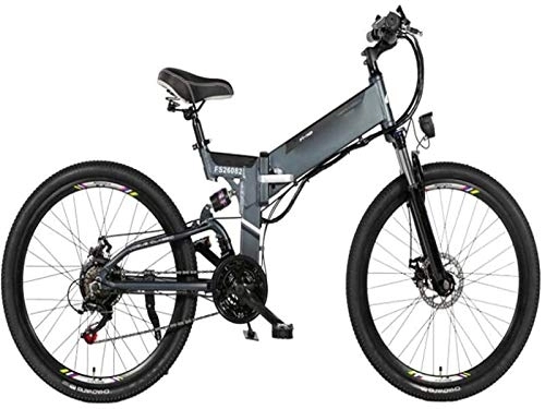 Bicicleta de montaña eléctrica plegables : RDJM Bici electrica, Bicicleta eléctrica Plegable Transporte Electric Mountain Bike Doble Freno de Disco de la absorción de Choque de cercanías de Fitness (Color : Gray, Size : 10AH)
