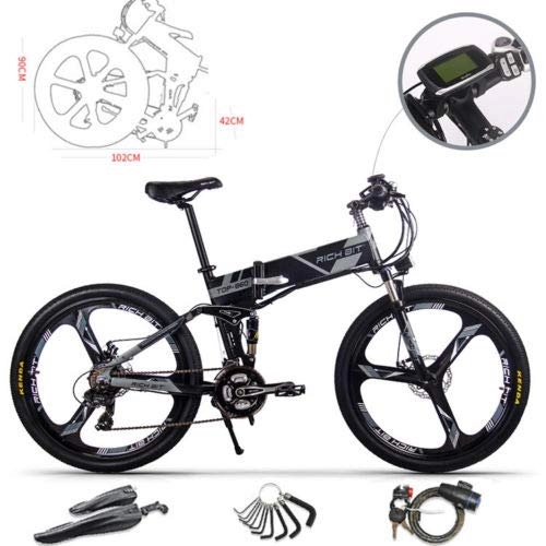 Bicicleta de montaña eléctrica plegables : RICH BIT Bicicleta de Montaña Eléctrica, Unisex Adulto, Urbana EBIKE-26, Gris