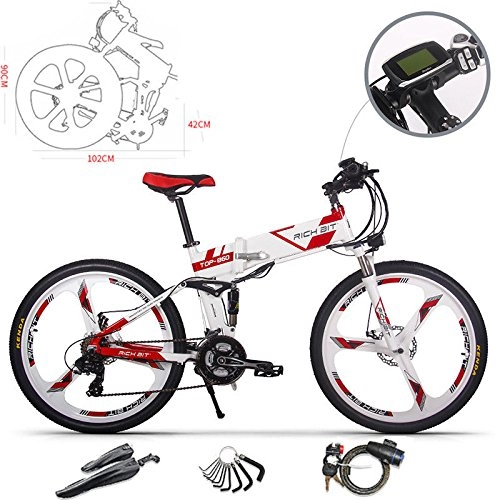 Bicicleta de montaña eléctrica plegables : RICH BIT Bicicleta de Montaña Eléctrica, Unisex Adulto, Urbana EBIKE-26, Rojo