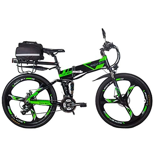 Bicicleta de montaña eléctrica plegables : RICH BIT Bicicleta Eléctrica 250W Bicicleta Plegable de Montaña LG Li Batería 36V * 12.8 Ah Smart eBike 26 Pulgadas MTB RT-860 para Hombres / Adultos (Green-2.0)