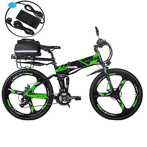 Bicicleta de montaña eléctrica plegables : RICH BIT Bicicleta Eléctrica 250W Bicicleta Plegable de Montaña LG Li Batería 36V * 12.8 Ah Smart eBike 26 Pulgadas MTB RT-860 para Hombres / Adultos (Verde)