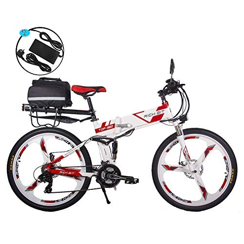 Bicicleta de montaña eléctrica plegables : RICH BIT Bicicleta Eléctrica 250W Bicicleta Plegable de Montaña LG Li Batería 36V * 12.8 Ah Smart eBike 26 Pulgadas MTB RT-860 (Rojo)