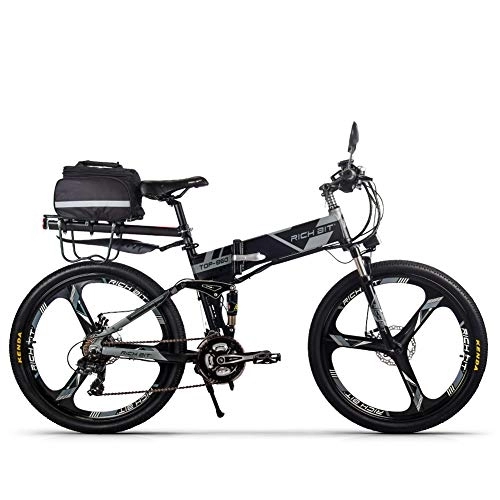 Bicicleta de montaña eléctrica plegables : RICH BIT Bicicleta eléctrica RT-860 Bicicleta Plegable Bicicleta de montaña Bicicleta 26 Pulgadas Shimano 21 Velocidad Bicicleta Smart MTB (Gris)