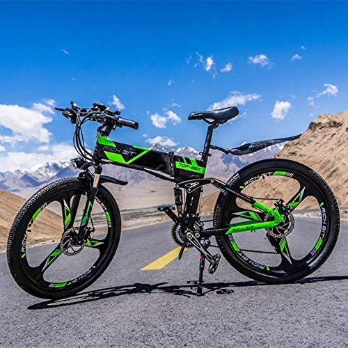 Bicicleta de montaña eléctrica plegables : RICH BIT Bicicleta eléctrica RT-860 Bicicleta Plegable Bicicleta de montaña Bicicleta 26 Pulgadas Shimano 21 Velocidad Bicicleta Smart MTB (Verde)