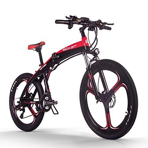 Bicicleta de montaña eléctrica plegables : RICH BIT Bicicleta eléctrica TOP-880 Bicicleta de montaña Plegable eléctrica 26 Pulgadas 36V 250W 9.6Ah Ebike TEKTRO Freno de Disco hidráulico Bicicleta eléctrica (Rojo Negro)