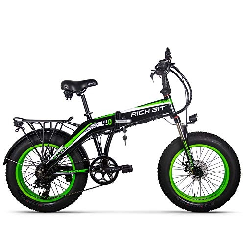 Bicicleta de montaña eléctrica plegables : Rich bit RT-016 48v 500w 9.6Ah 20 Pulgadas Plegable Fat Tire Bicicleta eléctrica E Bicicleta Ebike Snow Fat Bike con Pantalla LCD Inteligente (Green)