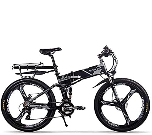 Bicicleta de montaña eléctrica plegables : Rich BIT TOP-860 36V 12.8Ah Suspensión Completa Bicicleta de Ciudad Plegable Bicicleta de montaña eléctrica Plegable (Black-Gray)