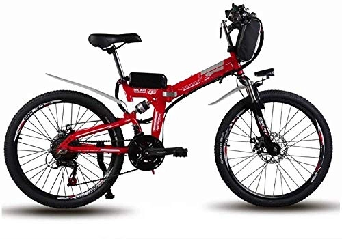 Bicicleta de montaña eléctrica plegables : RVTYR Montaña Pulgadas de Bicicletas de Caminar 60 Km 35 Km / H Bicicleta Plegable eléctrica de 500 W de Potencia del Motor de Doble Choque E-Bici, Rojo, 26 Bicicleta eléctrica