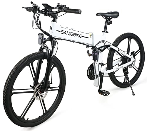 Bicicleta de montaña eléctrica plegables : SAMEBIKE 26" bicicletas eléctricas plegables para adultos, hombres y mujeres Mountain eBike Shimano 21 velocidades con batería de litio extraíble 48V8AH