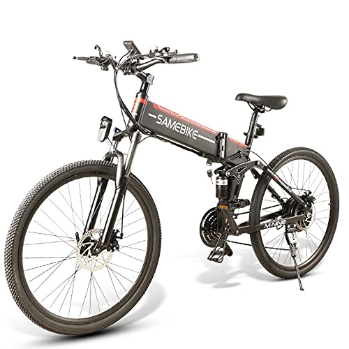 Bicicleta de montaña eléctrica plegables : SAMEBIKE Bicicleta de montaña 26 Pulgadas Bicicletas eléctricas Plegables 500W, 48V10AH batería extraíble, Marco de aleación de Aluminio, Shimano 21 Velocidad, E-MTB para Hombres Adultos, Negro
