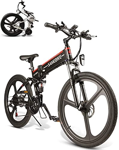 Bicicleta de montaña eléctrica plegables : SAMEBIKE Bicicleta de montaña eléctrica plegable de 26 pulgadas para adultos, 350 W, 48 V, 10 Ah