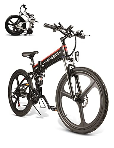 Bicicleta de montaña eléctrica plegables : SAMEBIKE Bicicleta eléctrica de montaña eléctrica de 26 pulgadas, plegable, 350 W, 48 V, 10 Ah, para adultos (negro)