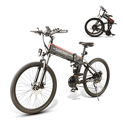 Bicicleta de montaña eléctrica plegables : SAMEBIKE Bicicletas eléctricas con neumáticos de 26 Pulgadas Bicicletas eléctricas de montaña Plegables 48V 500W para Adultos (Negro)