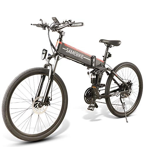Bicicleta de montaña eléctrica plegables : Samebike LO26 Bicicleta eléctrica con Borde de radios 48V 10AH 500W 26"Marco de montaña con suspensión de aleación de Aluminio (Negro)