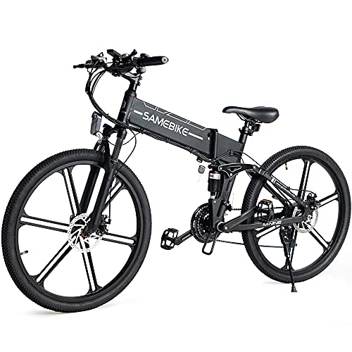 Bicicleta de montaña eléctrica plegables : SAMEBIKE LO26-II Ebike Bicicleta de Montaña de 26 Pulgadas, Bicicleta Eléctrica Plegable para Adultos 500W 48V 10AH, Shimano de 7 Velocidades, con Medidor LCD TFT a Color (Negro)