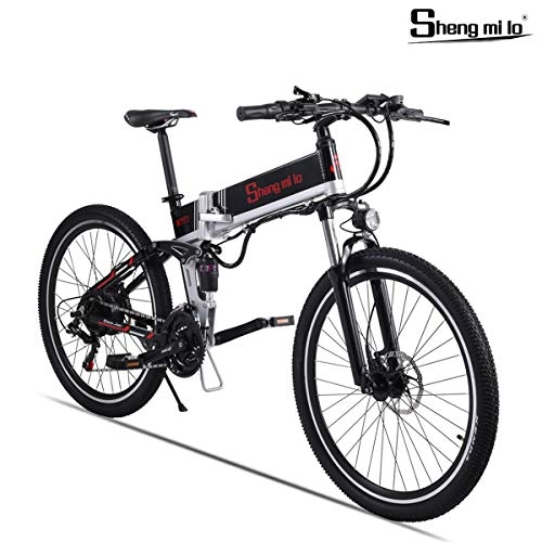 Bicicleta de montaña eléctrica plegables : Shengmilo 500W Bicicleta Eléctrica Plegable Shimano 21 Speed Freno XOD Bicicleta De Montaña E De 26 Pulgadas Batería De Litio De 13ah Incluida (Negro)