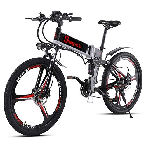 Bicicleta de montaña eléctrica plegables : Shengmilo Bicicleta Elctrica Plegable Freno XOD Shimano 21 Speed 26 Pulgadas Rueda Integrada Mountain Road Bicicleta Elctrica Batera De Litio De 13AH Incluida (Negro)