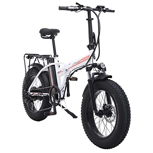 Bicicleta de montaña eléctrica plegables : Shengmilo Bicicleta Eléctrica, Bicicleta Eléctrica Plegable, Fat Tire Ebike, 48V 15AH, 500W (Blanco)