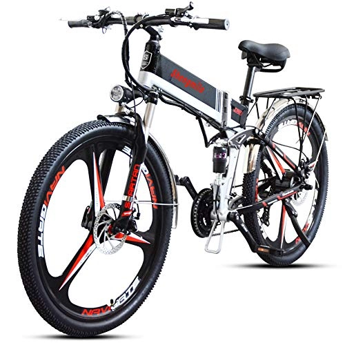 Bicicleta de montaña eléctrica plegables : Shengmilo Bicicleta Eléctrica E-Bike, Bicicleta Eléctrica de 26 Pulgadas 350W, con Batería de Litio de 48V 10.4Ah, Shimano de 7 Velocidades, Tres Ruedas de Cuchillo, Doble suspensión, Plegable