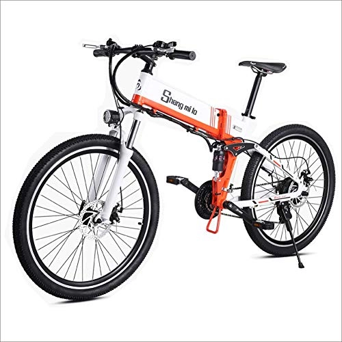 Bicicleta de montaña eléctrica plegables : Shengmilo Bicicleta Eléctrica E-MTB 26", Shimano 21vel, Doble suspensión, batería Litio 48V 10.4Ah Motor sin escobillas 500w, Freno de Doble Disco, Plegable