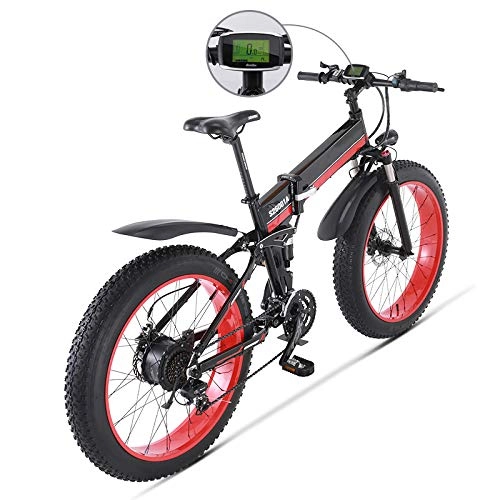 Bicicleta de montaña eléctrica plegables : SHIJING Bicicleta eléctrica 1000W eléctrica Bici de la Playa 4.0 Fat Tire Bicicleta eléctrica de 48V para Hombre de Bicicleta de montaña de Nieve E-Bici de la Bicicleta de 26 Pulgadas