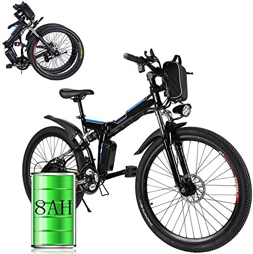 Bicicleta de montaña eléctrica plegables : SHJC Bicicleta Eléctrica Plegable, 26""Bicicleta de Montaña 36V 8Ah Batería Asiento Ajustable, con Pedales Bicicleta Eléctrica Urbana Adultos Unisex
