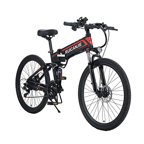 Bicicleta de montaña eléctrica plegables : SONGZO Bicicleta de Montaña 350W 21 Velocidades Bicicleta Eléctrica Plegable de 26 Pulgadas con Doble Suspensión y Freno de Disco (R3-Spoke)