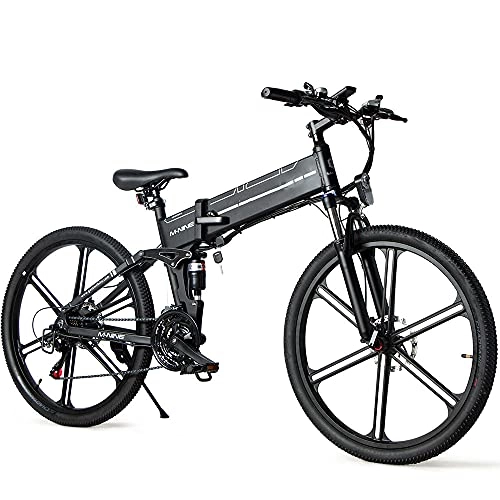 Bicicleta de montaña eléctrica plegables : SUNWEII Bicicleta eléctrica Bicicleta de ciclomotor eléctrica Inteligente Plegable portátil 500W Motor MAX 35 km / h Neumático de 26 Pulgadas, Bicicleta MTB EBike 150 kg Carga máxima, White
