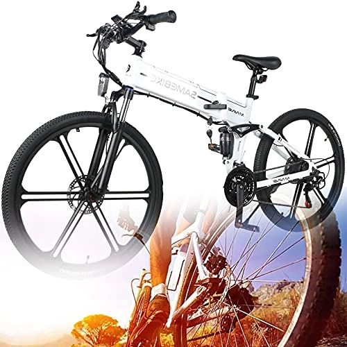 Bicicleta de montaña eléctrica plegables : SUNWEII Bicicletas Eléctricas Plegables Mountain Bike Motor de 500W con Batería Extraíble de 48V 10 Ah Bicicletas Electricas de Montaña E-Bike, 26" Bicicleta Eléctrica Urbana Adulto Unisex, White