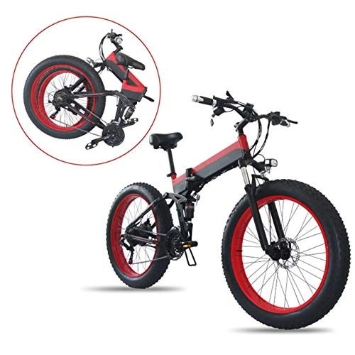 Bicicleta de montaña eléctrica plegables : sunyu Bicicleta Eléctrica Plegable Potente 350W Ruedas Anchas 26 x 4’’ Bateria Removible 48V 10AH - Bici de Montaña / Carretera / Playa / Nieve para Adultos