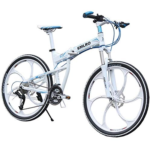 Bicicleta de montaña eléctrica plegables : SYLTL 20in Plegable Bicicleta de Montaña Doble Freno de Disco Unisex Adulto Portátil Bicicleta Plegable Fuera de Carretera, Whiteblue