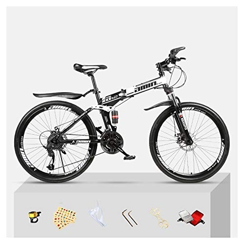 Bicicleta de montaña eléctrica plegables : SYLTL Plegable Bicicleta de Montaña 24 Velocidades Dual Suspension Unisex Adulto Bicicleta Plegable Fuera de Carretera Absorción de Choque Folding Bike, Blackandwhite, 24inches