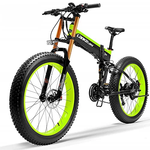 Bicicleta de montaña eléctrica plegables : T750plus 26 Pulgadas Bicicleta de montaña eléctrica Plegable para la Nieve para Adultos, Bicicleta eléctrica de 27 velocidades con batería extraíble (Green, 14.5Ah)