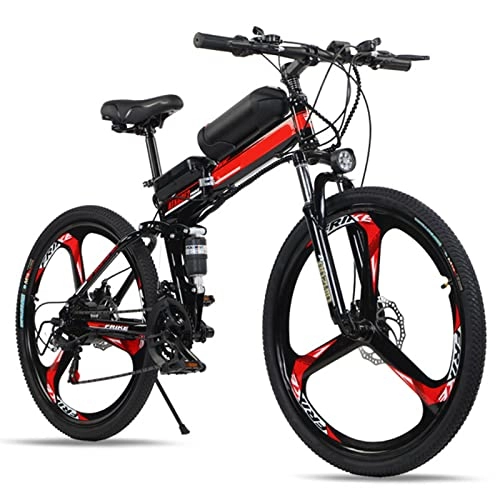 Bicicleta de montaña eléctrica plegables : TDHLW 26 Pulgadas Bicicleta de Montaña Eléctrica Plegable para Adultos 21 Velocidades, 250W eBike 36V 10Ah Batería de Litio Extraíble Bicicleta Eléctrica Impermeable Amortiguador Doble, Rojo