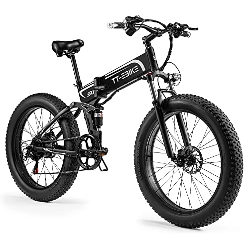 Bicicleta de montaña eléctrica plegables : TT-EBIKE Bicicleta eléctrica para Adultos BAFANG Motor 48V 15Ah Batería de Iones de Litio Extraíble 26'' Fat Tire Ebike Shimano 7 velocidades (750)