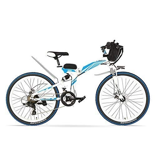 Bicicleta de montaña eléctrica plegables : TYT Bicicleta de Montaña Eléctrica K660 24 Pulgadas, Bicicleta Eléctrica Plegable 48V 240W, Suspensión Completa, Frenos de Disco, Bicicleta Eléctrica, Bicicleta de Montaña. (Negro Azul, Más 1 Batería