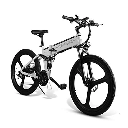 Bicicleta de montaña eléctrica plegables : Ultrey - Bicicleta BBT eléctrica plegable de 26 pulgadas, bicicleta de montaña con batería de 350 W, 48 V, 10, 4 Ah, 480 Wh, amortiguación altamente resistente y 21 marchas Shimano, color blanco