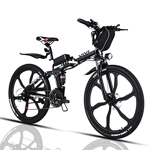 Bicicleta de montaña eléctrica plegables : VIVI Bicicleta Electrica Plegable 250W Bicicleta Eléctrica Montaña, Bicicleta Montaña Adulto Bicicleta Electrica Plegable con Rueda Integrada de 26", Batería de 8 Ah, 25 km / h Velocidad MÁX (Negro)
