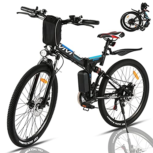 Bicicleta de montaña eléctrica plegables : VIVI Bicicleta Electrica Plegable 350W Bicicleta Eléctrica Montaña, Bicicleta Montaña Adulto Bicicleta Electrica Plegable 26", Batería de 8 Ah, 32 km / h Velocidad MÁX (Azul-350W)