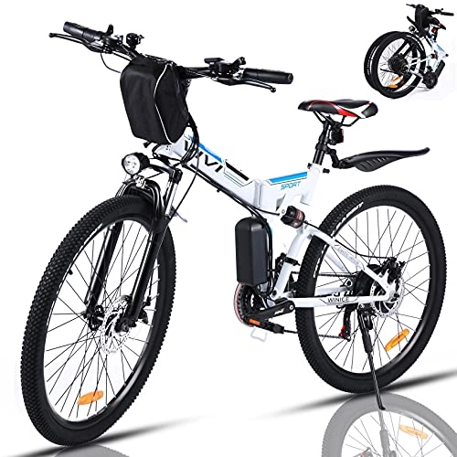Bicicleta de montaña eléctrica plegables : VIVI Bicicleta Electrica Plegable 350W Bicicleta Eléctrica Montaña, Bicicleta Montaña Adulto Bicicleta Electrica Plegable 26", Batería de 8 Ah, 32 km / h Velocidad MÁX (Blanco)