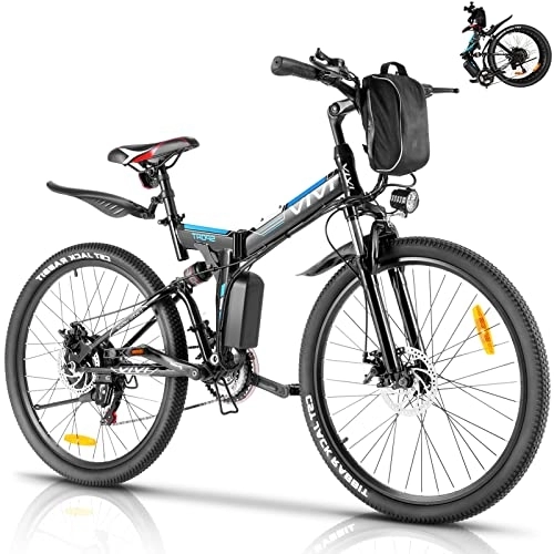 Bicicleta de montaña eléctrica plegables : Vivi Bicicleta Eléctrica de Montaña Plegable, 26"E-Bike MTB Pedal Assist, 250W Bici Electrica Plegable para Adultos, Shimano 21 (Azul Negro)