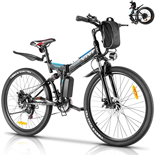 Bicicleta de montaña eléctrica plegables : Vivi Bicicleta Eléctrica de Montaña Plegable, 26"E-Bike MTB Pedal Assist, 250W Bici Electrica Plegable para Adultos, Shimano 21 Velocidades Velocidad Batería Extraíble de 36V (Negro Azul)